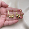Oro Laminado Long Earring, Gold Filled Style Ball Design, Polished, Golden Finish, 02.368.0093