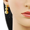Oro Laminado Long Earring, Gold Filled Style Ball and Hollow Design, Polished, Golden Finish, 02.368.0099