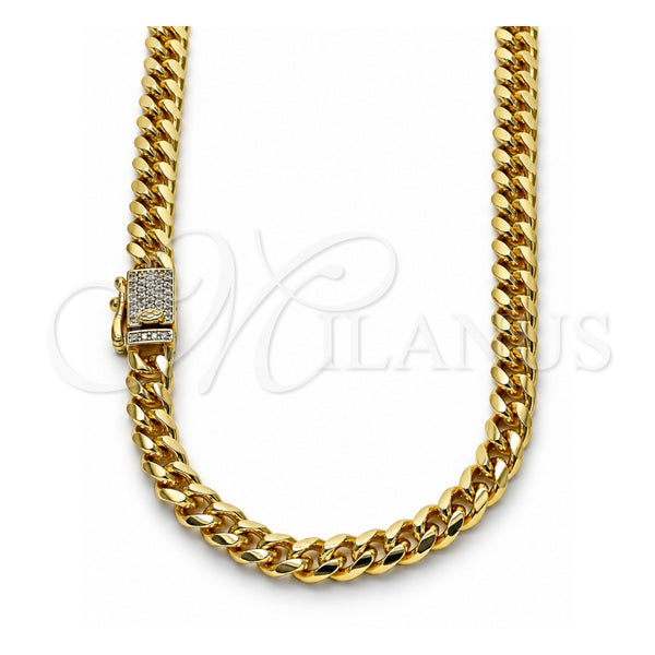 Oro Laminado Basic Necklace, Gold Filled Style Miami Cuban and Box Lock Design, with White Micro Pave, Polished, Golden Finish, 04.213.0303.24 (06 MM Thickness, 24 Inches Length)