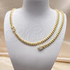 Oro Laminado Necklace and Bracelet, Gold Filled Style Miami Cuban Design, with White Micro Pave, Polished, Golden Finish, 06.213.0025.18