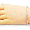 Oro Laminado Tennis Bracelet, Gold Filled Style Baguette Design, with White Cubic Zirconia, Polished, Golden Finish, 03.283.0354.07 (03 MM Thickness, 7 Inches Length)