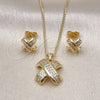 Oro Laminado Earring and Pendant Adult Set, Gold Filled Style with White Micro Pave, Polished, Golden Finish, 10.156.0481