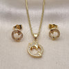 Oro Laminado Earring and Pendant Adult Set, Gold Filled Style Dolphin Design, with White Micro Pave, Polished, Golden Finish, 10.156.0485