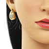 Oro Laminado Stud Earring, Gold Filled Style Teardrop and Heart Design, with White Micro Pave, Polished, Golden Finish, 02.341.0177
