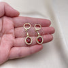Oro Laminado Long Earring, Gold Filled Style Cluster Design, with White Micro Pave and Garnet Cubic Zirconia, Polished, Golden Finish, 02.213.0339.1
