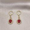 Oro Laminado Long Earring, Gold Filled Style Cluster Design, with White Micro Pave and Garnet Cubic Zirconia, Polished, Golden Finish, 02.213.0339.1