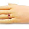 Oro Laminado Multi Stone Ring, Gold Filled Style Heart and Curb Design, with Garnet Cubic Zirconia, Polished, Golden Finish, 01.213.0034.1 (One size fits all)