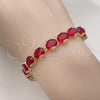 Oro Laminado Tennis Bracelet, Gold Filled Style Cluster Design, with Garnet Cubic Zirconia, Polished, Golden Finish, 03.213.0247.07 (08 MM Thickness, 7 Inches Length)
