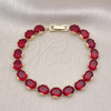 Oro Laminado Tennis Bracelet, Gold Filled Style Cluster Design, with Garnet Cubic Zirconia, Polished, Golden Finish, 03.213.0247.07 (08 MM Thickness, 7 Inches Length)
