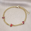 Oro Laminado Fancy Bracelet, Gold Filled Style Heart Design, with Garnet Cubic Zirconia, Polished, Golden Finish, 03.213.0248.08 (04 MM Thickness, 8 Inches Length)