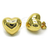 Oro Laminado Stud Earring, Gold Filled Style Heart Design, Polished, Golden Finish, 02.385.0048