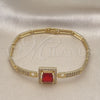 Oro Laminado Fancy Bracelet, Gold Filled Style with Garnet Cubic Zirconia and White Micro Pave, Polished, Golden Finish, 03.283.0361.08 (04 MM Thickness, 8 Inches Length)