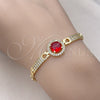 Oro Laminado Fancy Bracelet, Gold Filled Style with Garnet Cubic Zirconia and White Micro Pave, Polished, Golden Finish, 03.283.0362.08 (04 MM Thickness, 8 Inches Length)