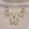 Oro Laminado Earring and Pendant Adult Set, Gold Filled Style Butterfly Design, with White Cubic Zirconia, Polished, Golden Finish, 10.196.0134.2