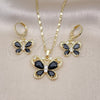 Oro Laminado Earring and Pendant Adult Set, Gold Filled Style Butterfly Design, with Black and White Cubic Zirconia, Polished, Golden Finish, 10.196.0134.3