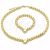 Oro Laminado Necklace and Bracelet, Gold Filled Style Heart and Ball Design, Polished, Golden Finish, 06.341.0009
