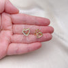 Oro Laminado Huggie Hoop, Gold Filled Style Heart Design, with White Micro Pave, Polished, Golden Finish, 02.213.0630.10