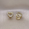 Oro Laminado Huggie Hoop, Gold Filled Style Heart Design, with White Micro Pave, Polished, Golden Finish, 02.213.0630.10