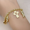 Oro Laminado Charm Bracelet, Gold Filled Style Rolo and Heart Design, Polished, Golden Finish, 03.213.0258.07 (05 MM Thickness, 7 Inches Length)