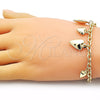 Oro Laminado Charm Bracelet, Gold Filled Style Heart and Rolo Design, Polished, Golden Finish, 03.213.0259.07 (05 MM Thickness, 7 Inches Length)