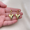 Oro Laminado Dangle Earring, Gold Filled Style Heart and Hollow Design, Polished, Golden Finish, 02.341.0180