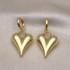 Oro Laminado Dangle Earring, Gold Filled Style Heart and Hollow Design, Polished, Golden Finish, 02.341.0180