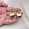 Oro Laminado Dangle Earring, Gold Filled Style Heart and Hollow Design, Polished, Golden Finish, 02.341.0181