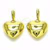Oro Laminado Dangle Earring, Gold Filled Style Heart and Hollow Design, Polished, Golden Finish, 02.341.0181