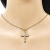 Oro Laminado Religious Pendant, Gold Filled Style Cross Design, with White Cubic Zirconia, Polished, Golden Finish, 05.213.0140
