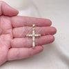 Oro Laminado Religious Pendant, Gold Filled Style Cross Design, with White Cubic Zirconia, Polished, Golden Finish, 05.213.0140
