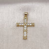 Oro Laminado Religious Pendant, Gold Filled Style Cross Design, with White Cubic Zirconia, Polished, Golden Finish, 05.213.0140