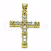 Oro Laminado Religious Pendant, Gold Filled Style Cross Design, with White Cubic Zirconia, Polished, Golden Finish, 05.213.0140