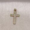 Oro Laminado Religious Pendant, Gold Filled Style Cross Design, with White Micro Pave, Polished, Golden Finish, 05.213.0142