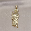 Oro Laminado Religious Pendant, Gold Filled Style San Judas Design, Diamond Cutting Finish, Golden Finish, 05.213.0143