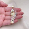 Oro Laminado Religious Pendant, Gold Filled Style San Judas Design, Diamond Cutting Finish, Tricolor, 05.213.0062.1