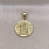 Oro Laminado Religious Pendant, Gold Filled Style Jesus Design, with Garnet Crystal, Diamond Cutting Finish, Golden Finish, 05.213.0147