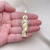 Oro Laminado Religious Pendant, Gold Filled Style San Judas Design, Diamond Cutting Finish, Golden Finish, 05.213.0148