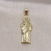 Oro Laminado Religious Pendant, Gold Filled Style San Judas Design, Diamond Cutting Finish, Golden Finish, 05.213.0148