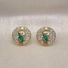 Oro Laminado Stud Earring, Gold Filled Style San Judas Design, with White Micro Pave, Polished, Golden Finish, 02.411.0003