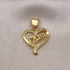 Oro Laminado Fancy Pendant, Gold Filled Style Heart and Mom Design, with White Micro Pave, Polished, Golden Finish, 05.342.0199