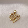 Oro Laminado Fancy Pendant, Gold Filled Style Heart and Mom Design, with White Micro Pave, Polished, Golden Finish, 05.342.0200