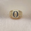 Oro Laminado Multi Stone Ring, Gold Filled Style Guadalupe Design, with White Micro Pave, Black Enamel Finish, Golden Finish, 01.411.0001 (One size fits all)
