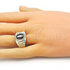 Oro Laminado Multi Stone Ring, Gold Filled Style San Judas Design, with White Micro Pave, Black Enamel Finish, Golden Finish, 01.411.0002 (One size fits all)