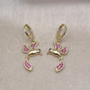 Oro Laminado Long Earring, Gold Filled Style Bird Design, with Ruby Micro Pave, Polished, Golden Finish, 02.196.0103