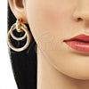 Oro Laminado Stud Earring, Gold Filled Style Hollow Design, Diamond Cutting Finish, Golden Finish, 02.196.0121