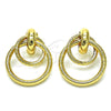 Oro Laminado Stud Earring, Gold Filled Style Hollow Design, Diamond Cutting Finish, Golden Finish, 02.196.0121