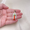Oro Laminado Religious Pendant, Gold Filled Style Guadalupe Design, Diamond Cutting Finish, Tricolor, 05.196.0013