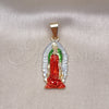 Oro Laminado Religious Pendant, Gold Filled Style Guadalupe Design, Diamond Cutting Finish, Tricolor, 05.196.0013