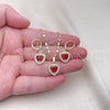 Oro Laminado Earring and Pendant Adult Set, Gold Filled Style Heart and Cluster Design, with Ruby Cubic Zirconia and White Micro Pave, Polished, Golden Finish, 10.196.0141.1