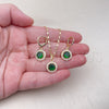 Oro Laminado Earring and Pendant Adult Set, Gold Filled Style Cluster Design, with Green Cubic Zirconia and White Micro Pave, Polished, Golden Finish, 10.196.0144